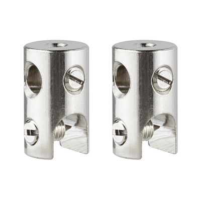 Two silver metal clamps with screws for mounting in lighting systems