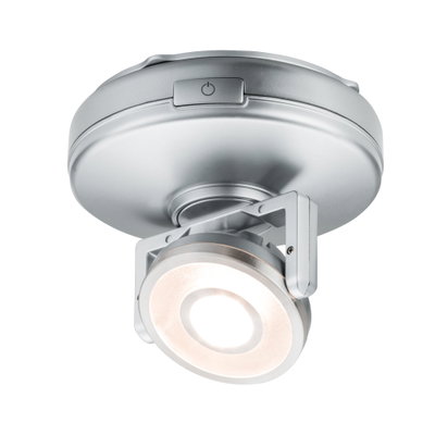 Silver metal LED ceiling spotlight with adjustable lamp head and power button for modern home lighting