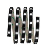 Flexible LED strip with white LEDs and adhesive backing for versatile lighting solutions.