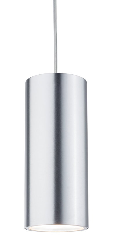 Moderner zylindrischer Aluminium-Pendelleuchter in Silber für stilvolle Raumbeleuchtung