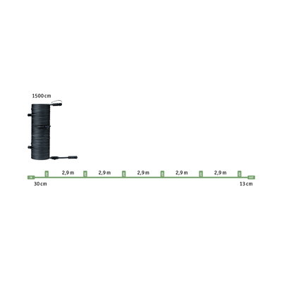 Black 1500 cm cable with connectors and 2.9 m segments for lighting system installation