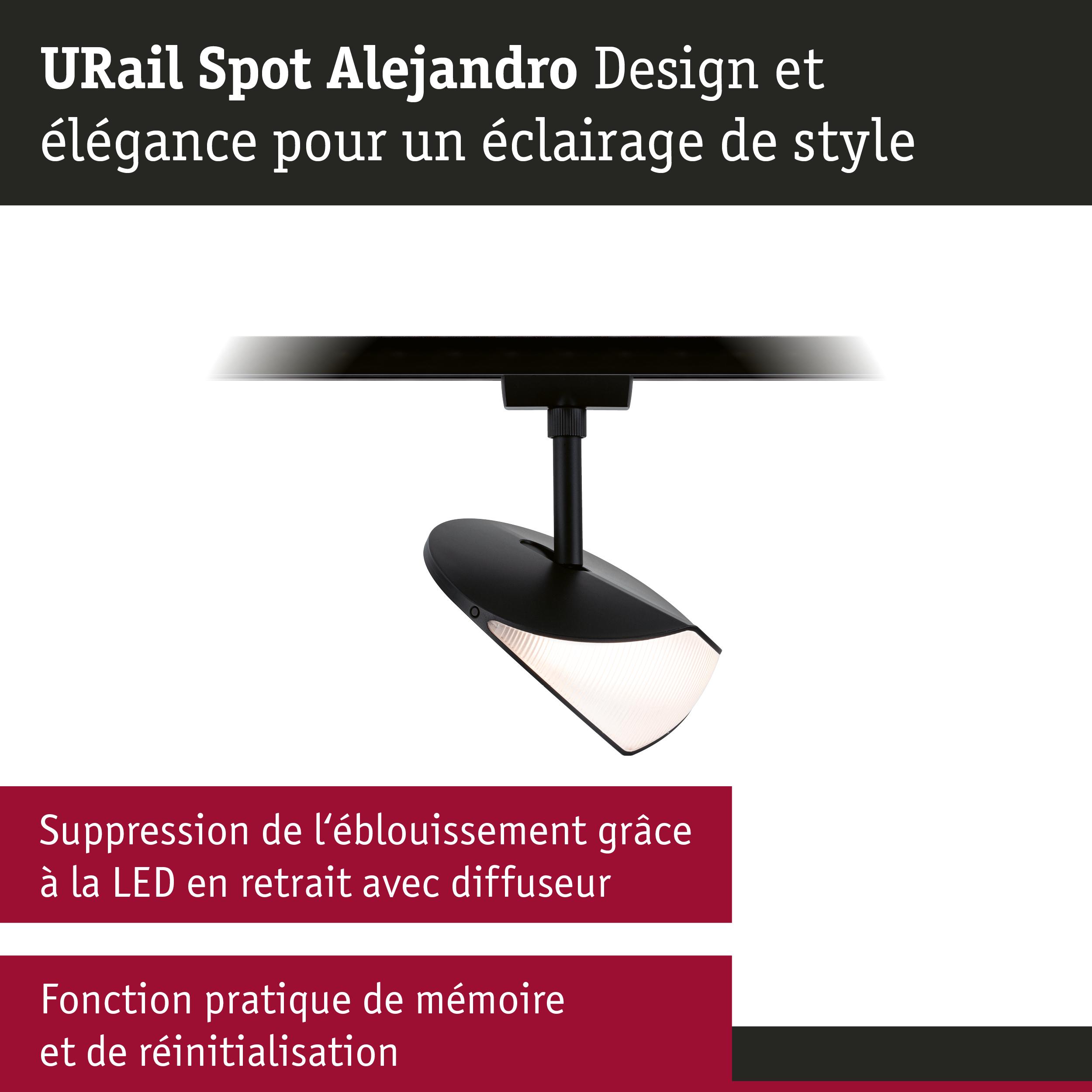 Spot URail Alejandro noir avec LED et diffuseur pour un éclairage élégant sans éblouissement