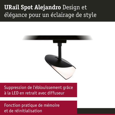 Spot URail Alejandro noir avec LED et diffuseur pour un éclairage élégant sans éblouissement