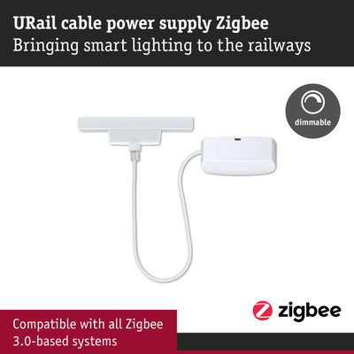 White URail cable power supply compatible with Zigbee for smart dimmable rail lighting systems