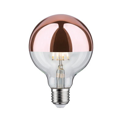 Glühbirne mit kupferfarbenem Spiegelglas und sichtbarem LED-Filament für dekorative Beleuchtung