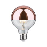 Light bulb with copper mirror glass and visible LED filament for decorative lighting use