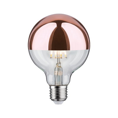 Light bulb with copper mirror glass and visible LED filament for decorative lighting use