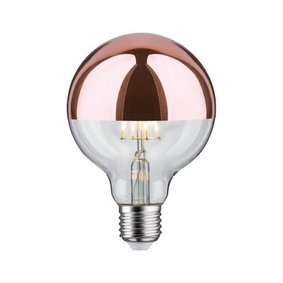 Gloeilamp met koperen spiegelglas en zichtbaar LED-filament voor decoratieve verlichting