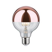 Light bulb with copper mirror glass and visible LED filament for decorative lighting use