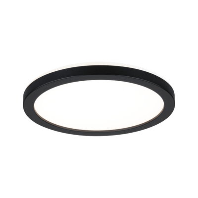 Rund LED-loftlampe med sort aluminiumsramme og hvid diffuser til moderne belysning