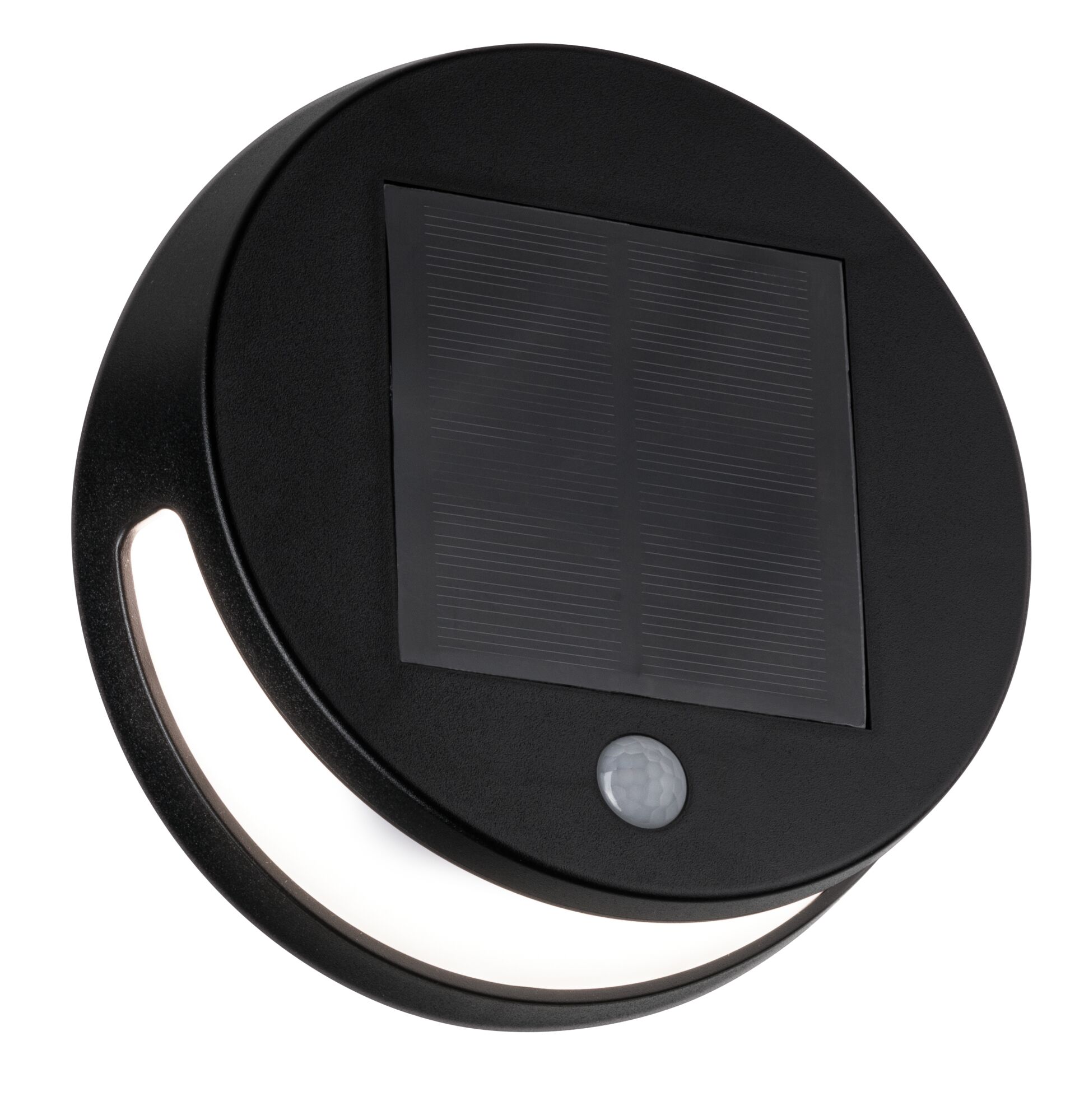 Solar Udendørs LED-vægarmatur Helena Bevægelsessensor IP44 3000K 56lm Koksgrå Rund sort solcellelampe med bevægelsessensor og LED-lys til udendørs brug