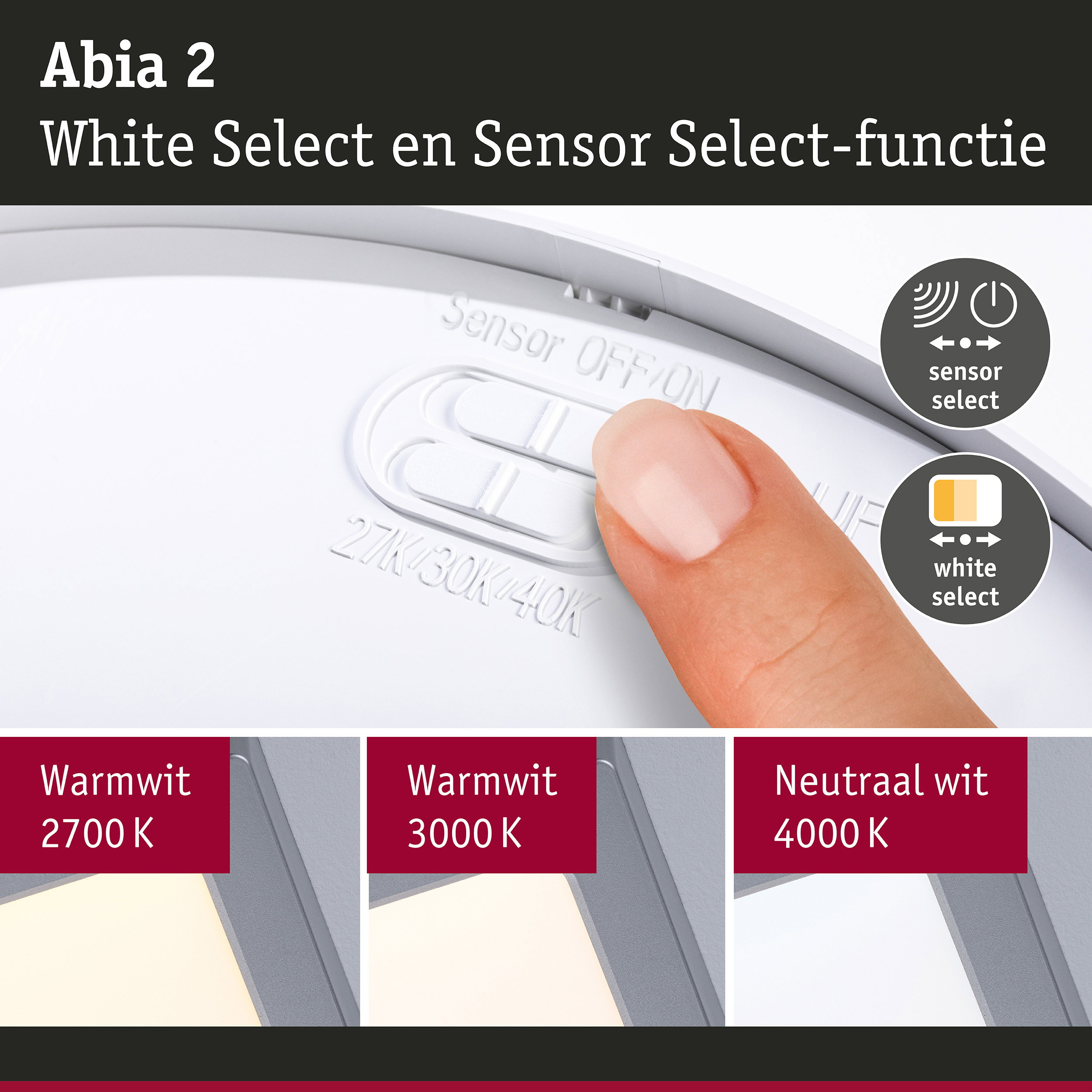LED-paneel Abia 2 White Select Schemergestuurde bewegingsmelder (HF) hoekig 300x300mm 14W 900lm White Select Chroom mat
