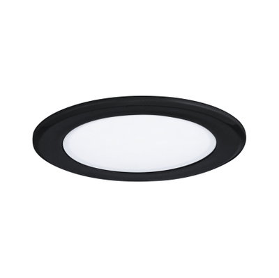 Rund LED-indbygningspanel med sort ramme og hvid diffuser til moderne belysning