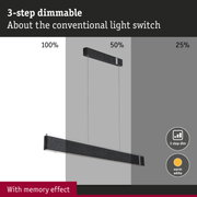 Black dimmable LED pendant light with 3-step dimming and memory effect for warm white light
