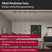 Zwarte URail Pendulum Cone hanglamp met GU10 fitting en decoratieve ring in moderne eetkamer