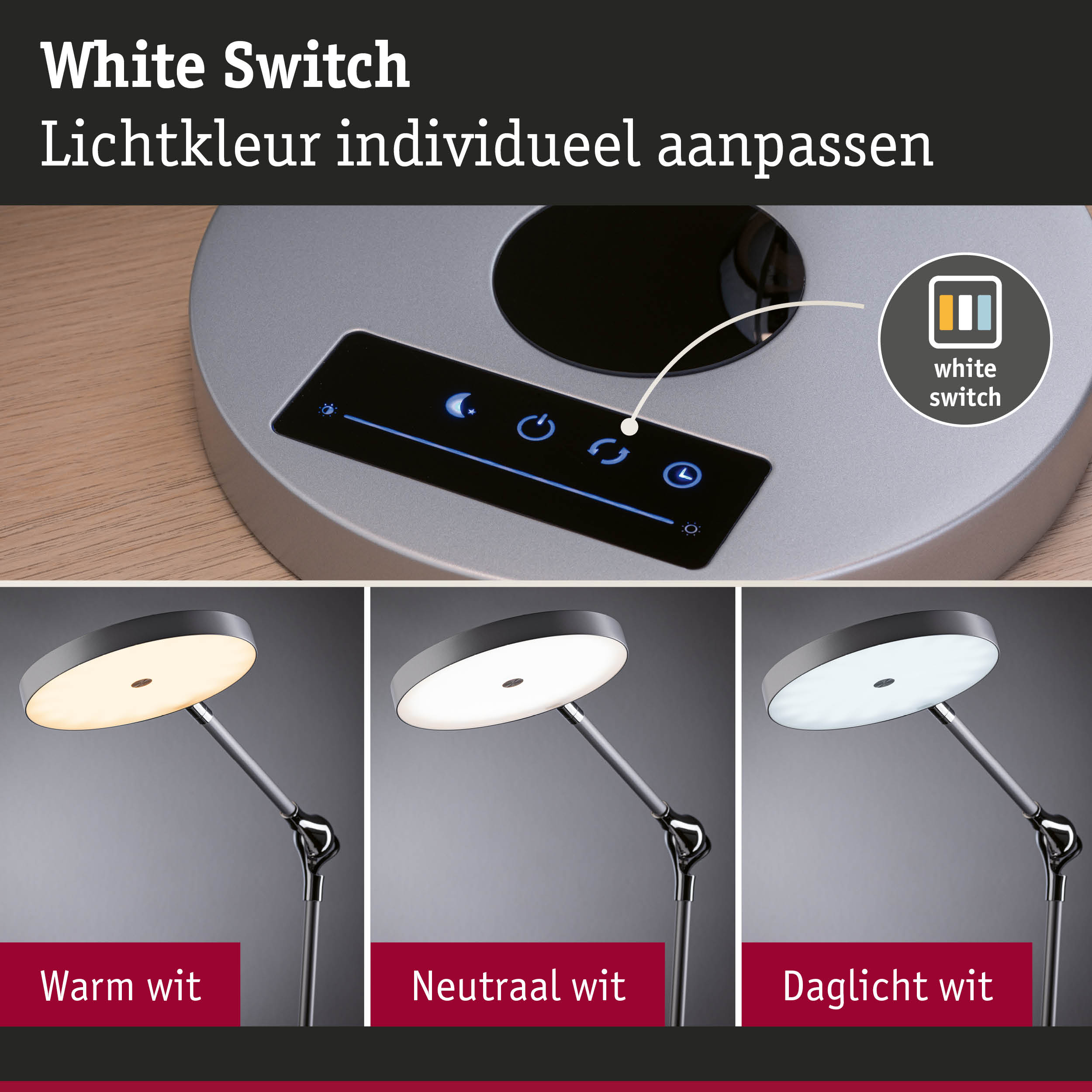 Moderne vloerlamp met instelbare lichtkleur in warm wit, neutraal wit en daglicht wit voor veelzijdige verlichting