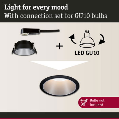 Black recessed spotlight set with GU10 socket for LED bulbs, bulbs not included, modern lighting solution