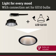 Black recessed spotlight with connection set for GU10 LED bulbs, lamp without bulbs included