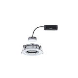 Round silver metal LED recessed light set with white diffuser and black cable for ceiling