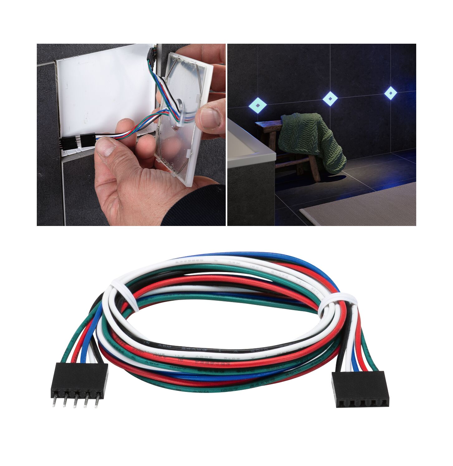 LumiTiles Cables Square RGBW 0,65m 12V Black Plastic Multicoloured 5-pin LED connector cable for wall lighting and modern light installations