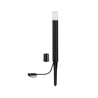 Black LED garden light with white diffuser and plastic ground spike for outdoor lighting
