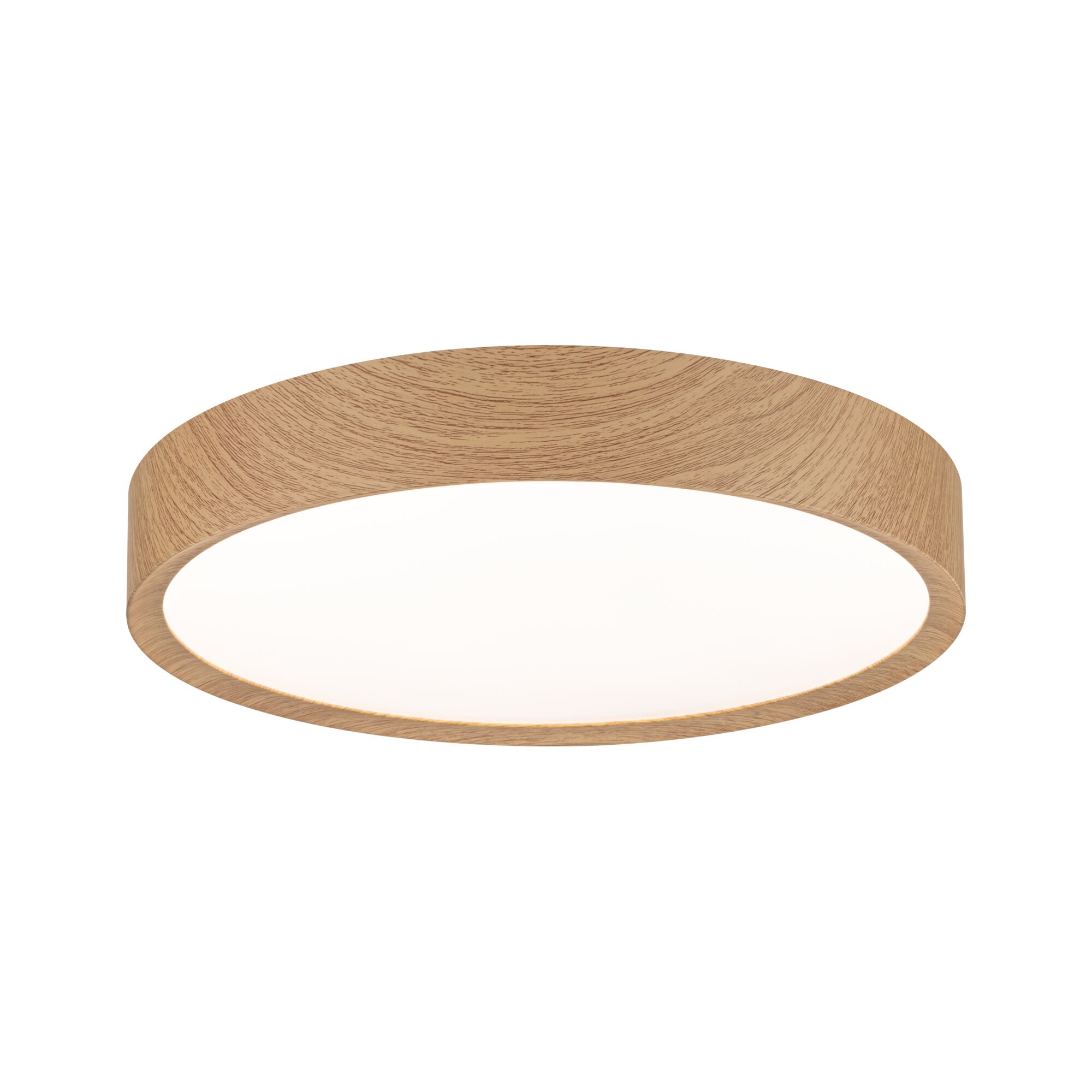 Plafonnier rond avec finition bois et diffuseur blanc pour éclairage intérieur moderne