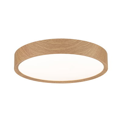 Plafonnier rond avec finition bois et diffuseur blanc pour éclairage intérieur moderne