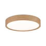 Round ceiling light with wood finish and white diffuser for modern home lighting