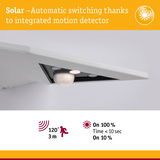 Solar light with integrated motion detector and automatic switching, white housing, energy-saving outdoor lighting