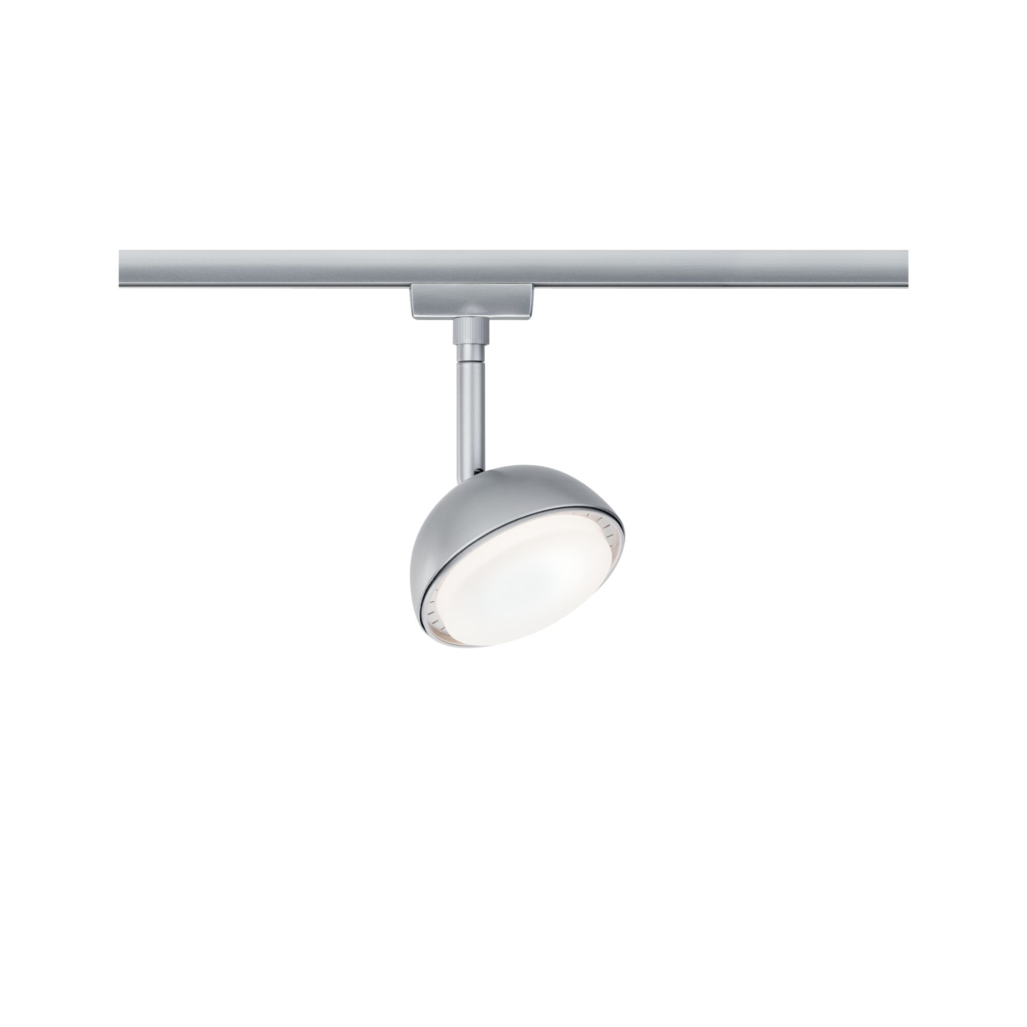 Spot LED argenté moderne avec tête ronde sur rail pour un éclairage flexible