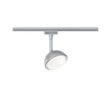 Spot LED argenté moderne avec tête ronde sur rail pour un éclairage flexible