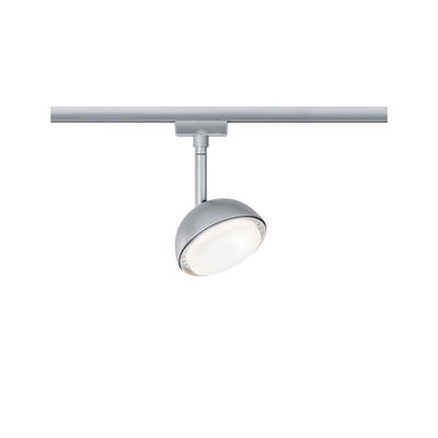 Spot LED argenté moderne avec tête ronde sur rail pour un éclairage flexible