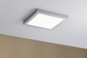 Square ceiling light with silver metal frame and bright LED for modern interior lighting