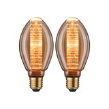 Zwei bernsteinfarbene LED-Leuchtmittel mit E27-Fassung und dekorativem Lichtmuster für stimmungsvolle Beleuchtung