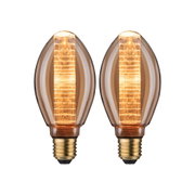 Zwei bernsteinfarbene LED-Leuchtmittel mit E27-Fassung und dekorativem Lichtmuster für stimmungsvolle Beleuchtung