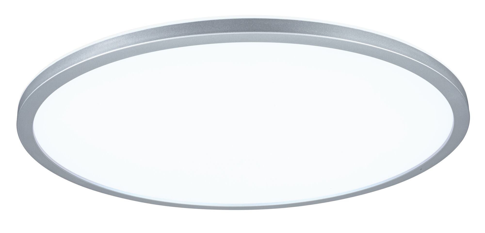 Rundes LED-Deckenlicht mit silbernem Aluminiumrahmen und weißem Diffusor für moderne Raumbeleuchtung