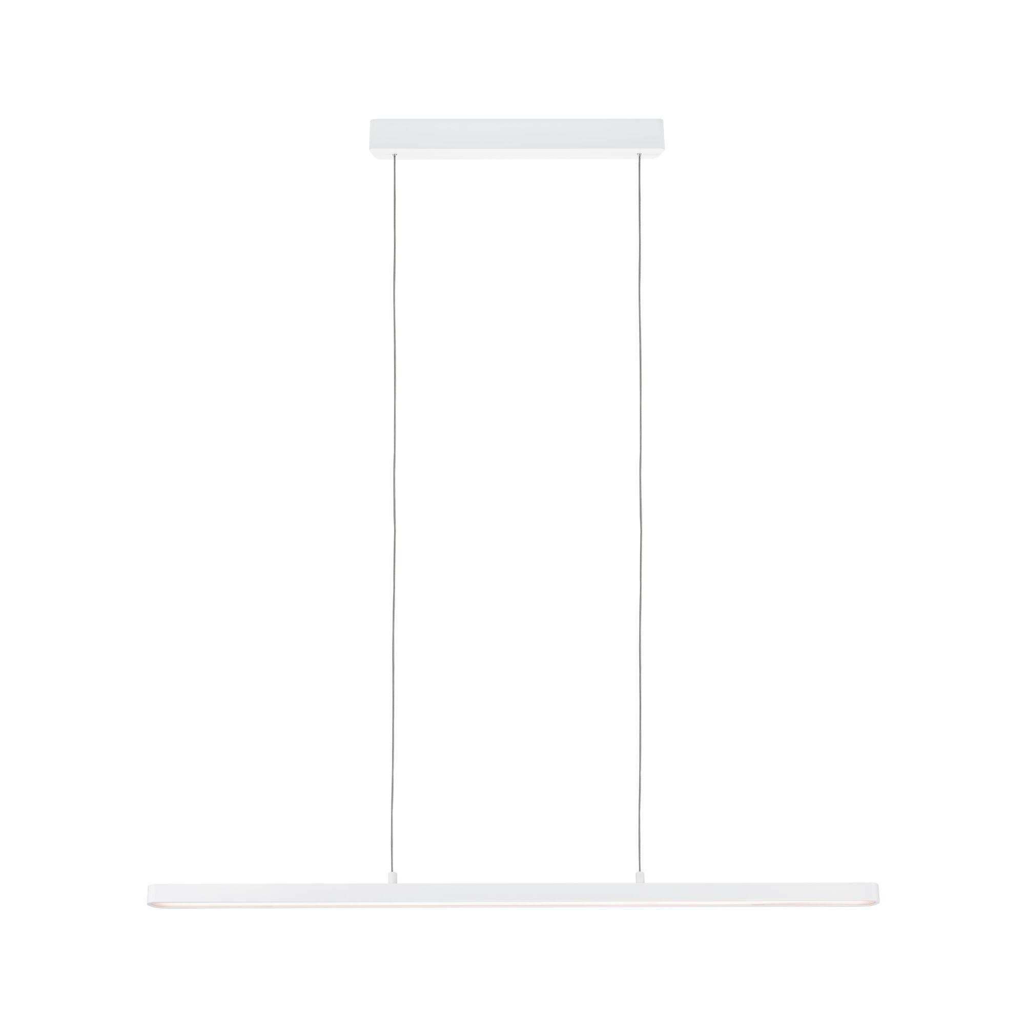Modern white metal LED pendant light with slim design for living spaces