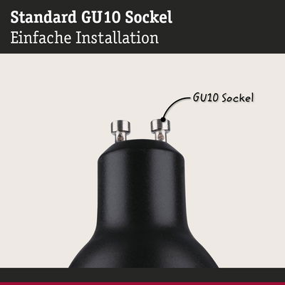Schwarzer GU10 Sockel aus Kunststoff mit Metallstiften für einfache Installation von LED-Lampen