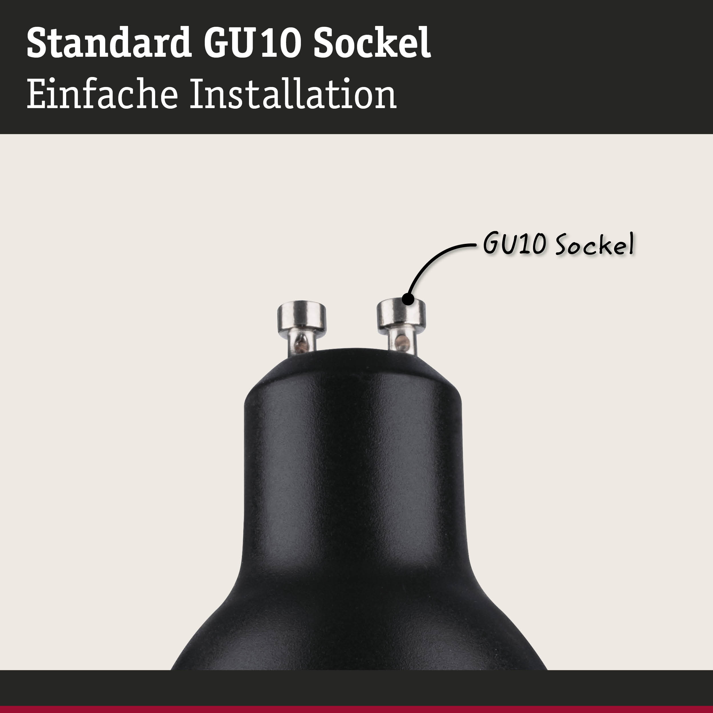 Schwarze GU10 Fassung aus Metall mit einfacher Installation für LED Lampen und Leuchten