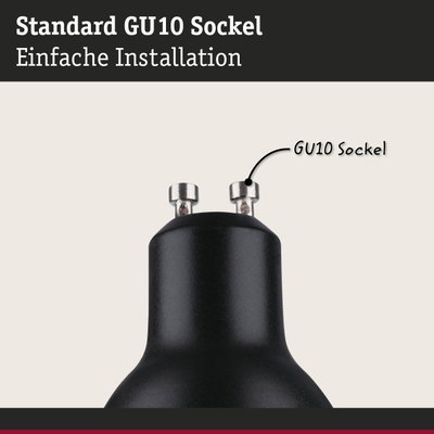 Schwarze GU10 Fassung aus Metall mit einfacher Installation für LED Lampen und Leuchten