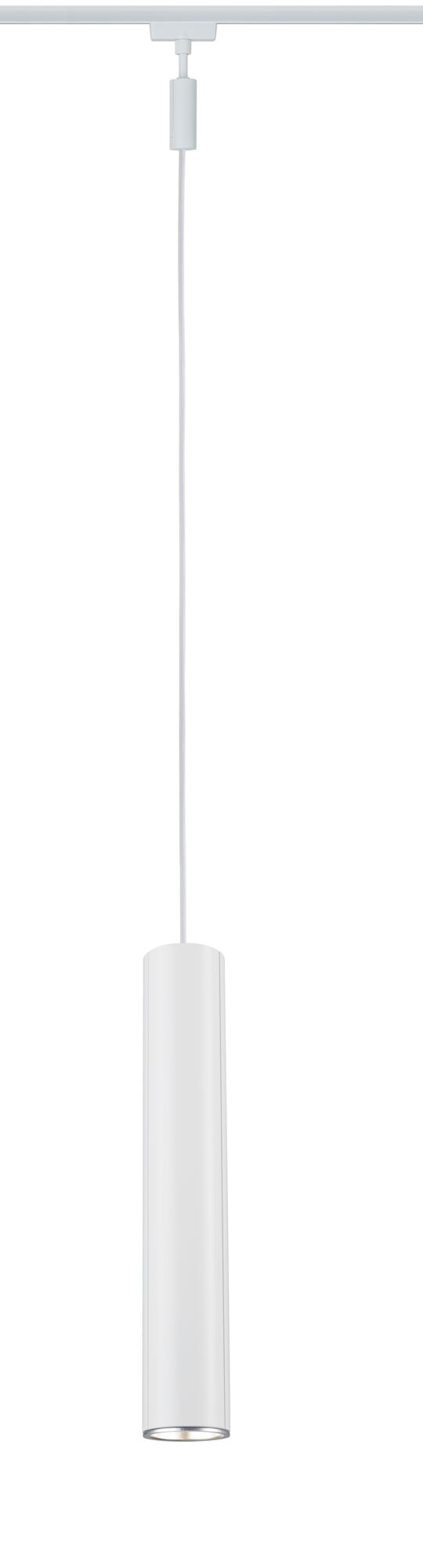 Slim white metal LED pendant light with cylindrical design for modern indoor lighting