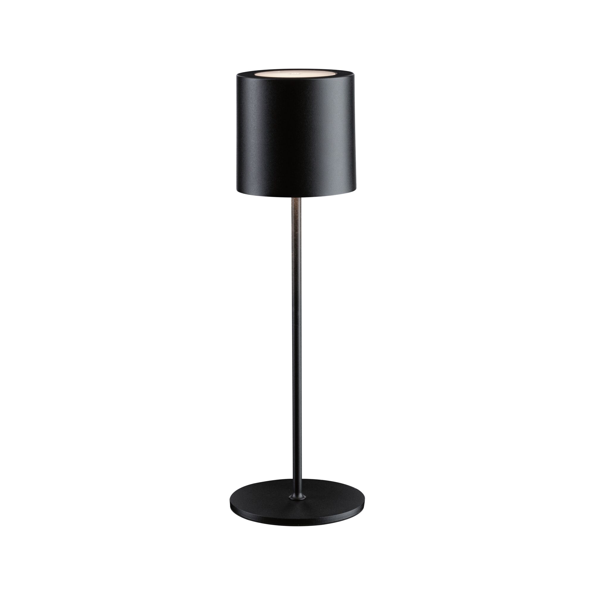Lampe de table noire en métal avec base ronde et abat-jour cylindrique pour éclairage moderne