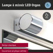 Lampe à miroir LED Orgon en métal chromé avec couverture acrylique satinée et design classique