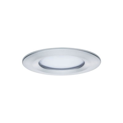 Round LED recessed light in brushed silver aluminum for modern interior lighting solutions