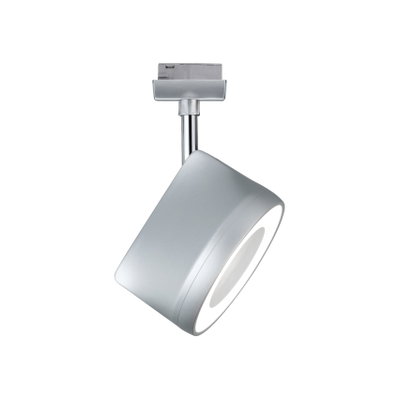Moderner LED-Spot in Silber mit rundem Leuchtfeld für Schienensysteme, energiesparende Beleuchtung
