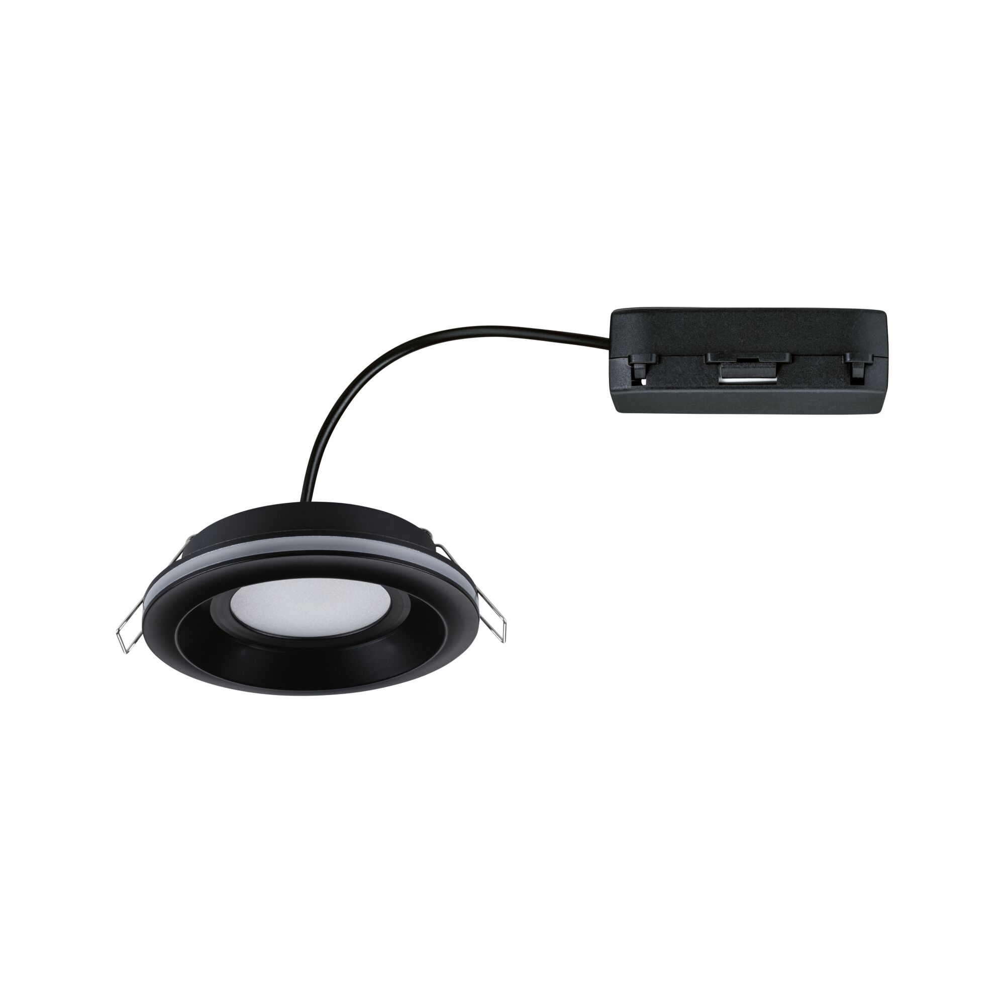Schwarzer LED-Einbaustrahler mit weißem Diffusor und Anschlussbox für moderne Beleuchtung