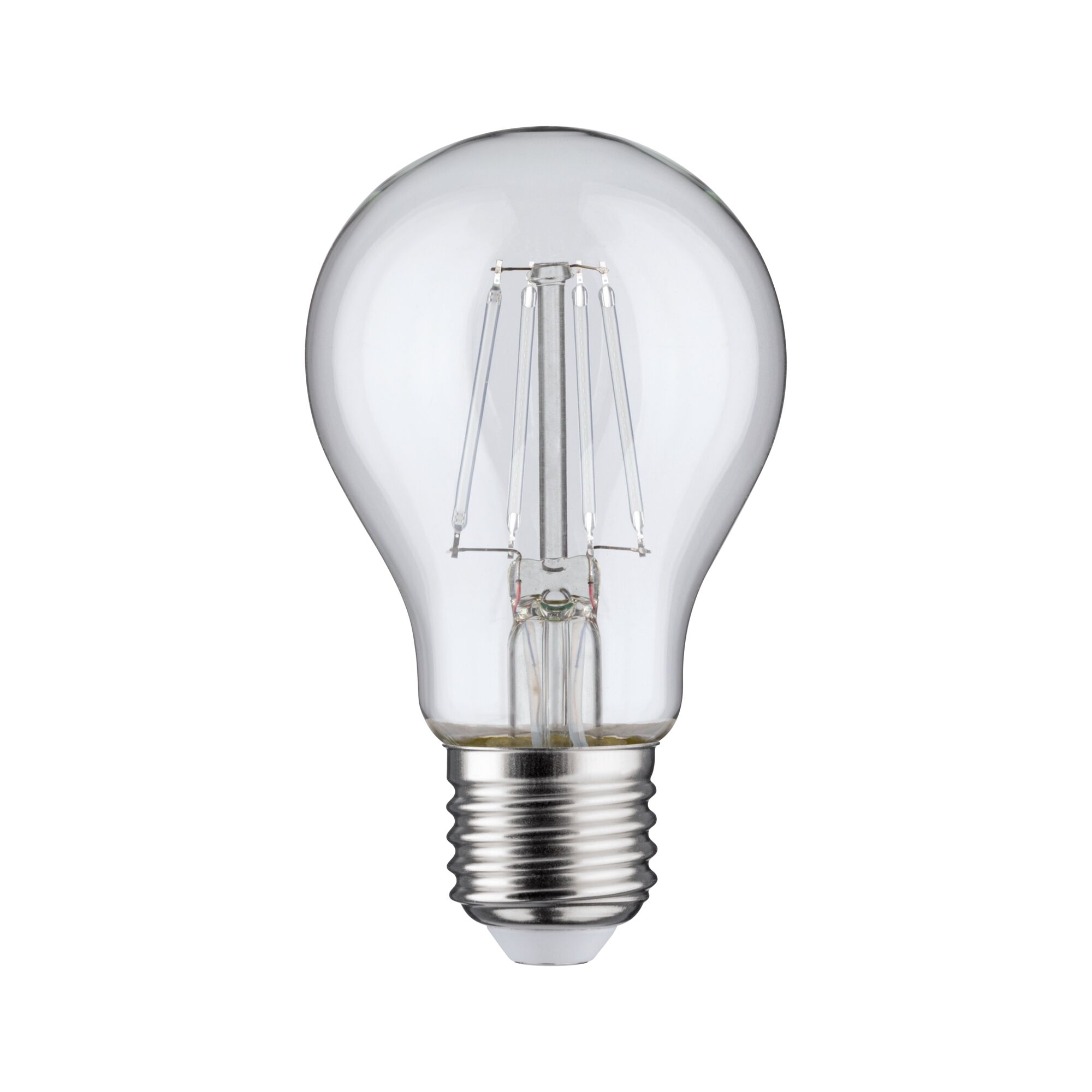 Klassische LED-Glühbirne mit transparentem Glas und E27-Fassung für energiesparende Beleuchtung