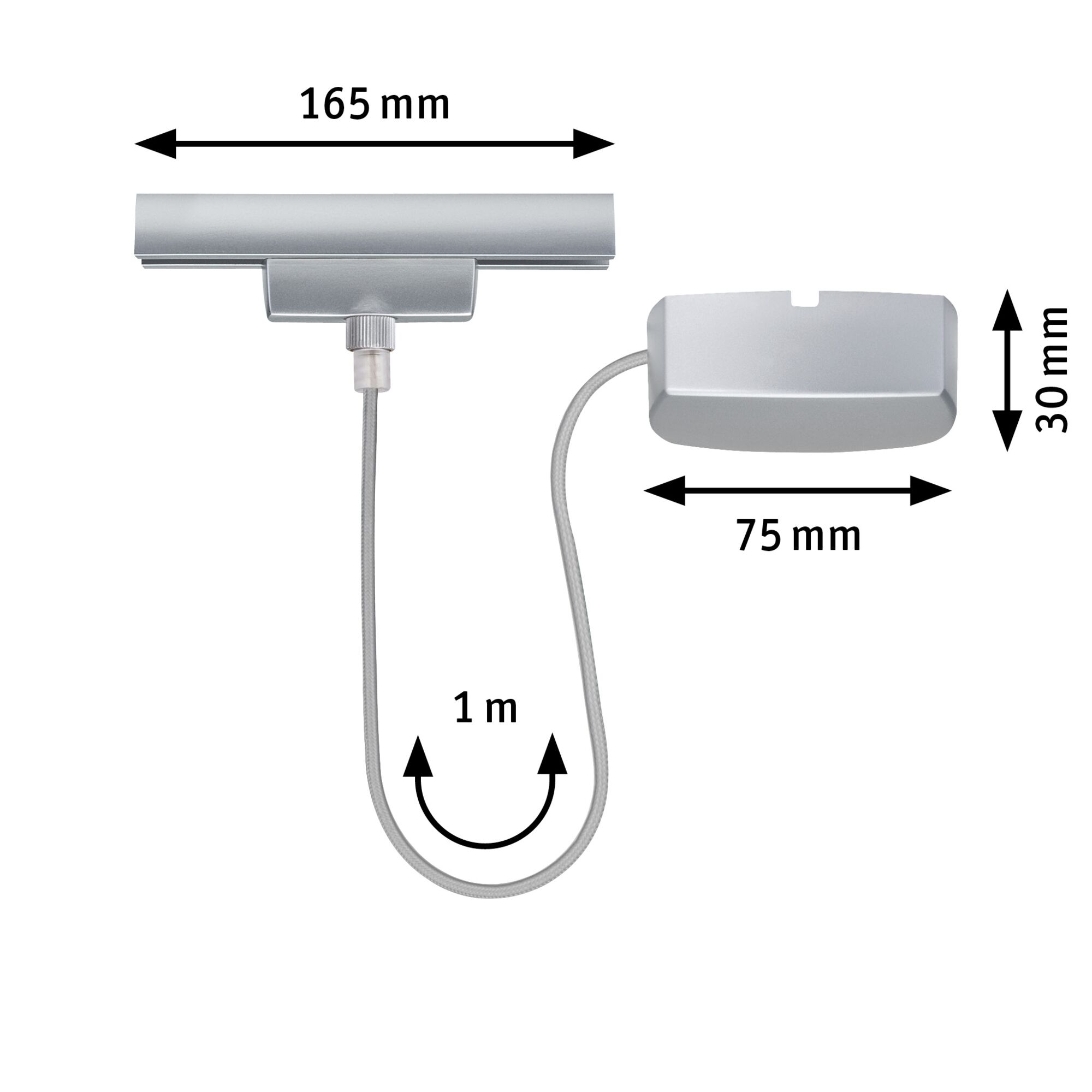 Silver aluminum light bar 165 mm long with 1 m cable for flexible lighting solutions and installation