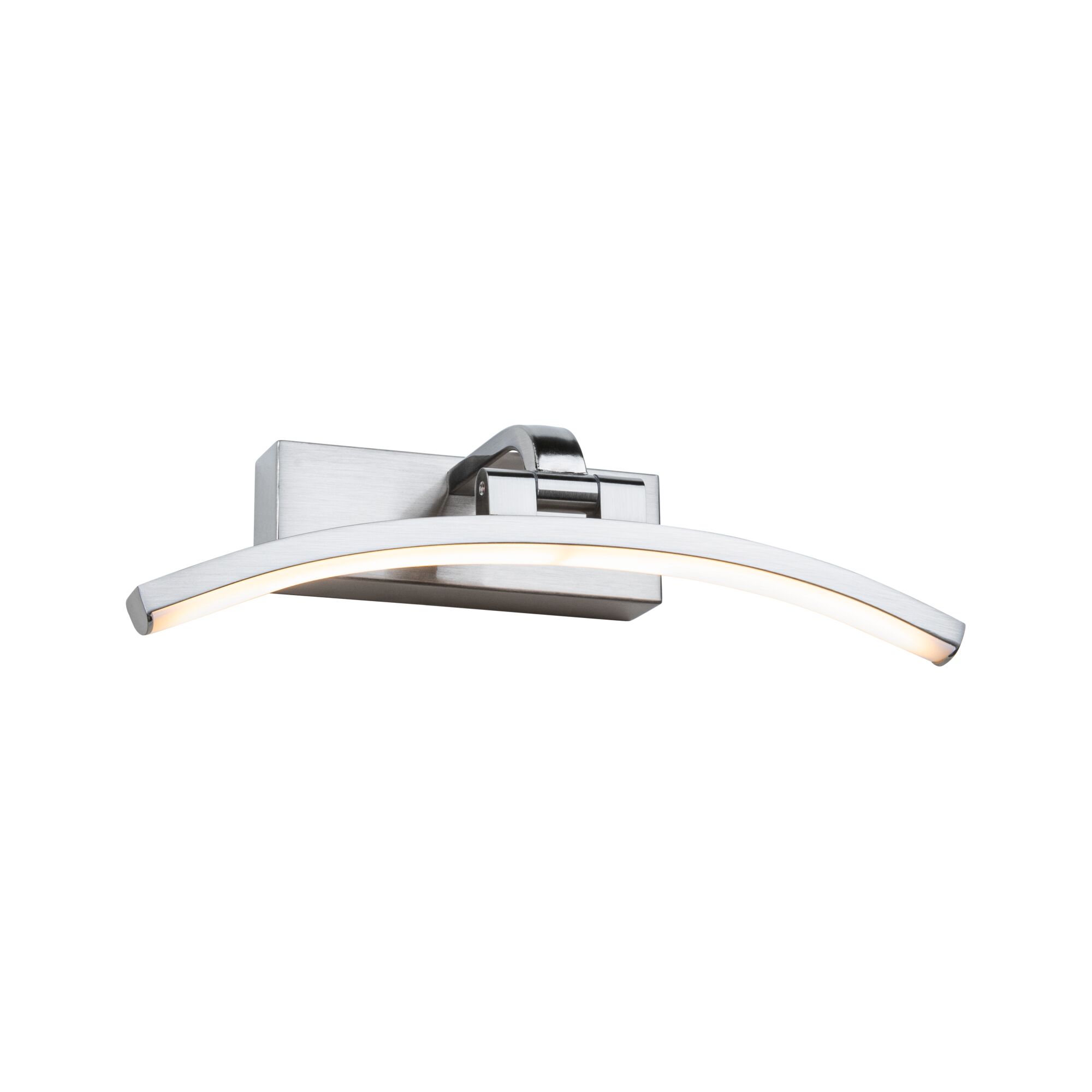 Gebogene LED-Wandleuchte aus gebürstetem Aluminium mit warmweißem Licht für moderne Innenräume