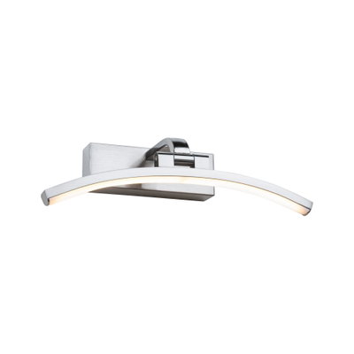 Gebogene LED-Wandleuchte aus gebürstetem Aluminium mit warmweißem Licht für moderne Innenräume
